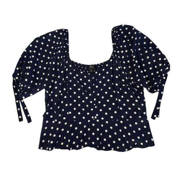 J.Crew Navy Blue Polka Dot Top - Size Medium - Picture 1 of 9